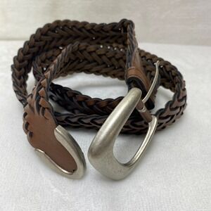 Brown Faux Leather Belt Silver Tone Buckle/Tip Classic Casual Womens Unisex